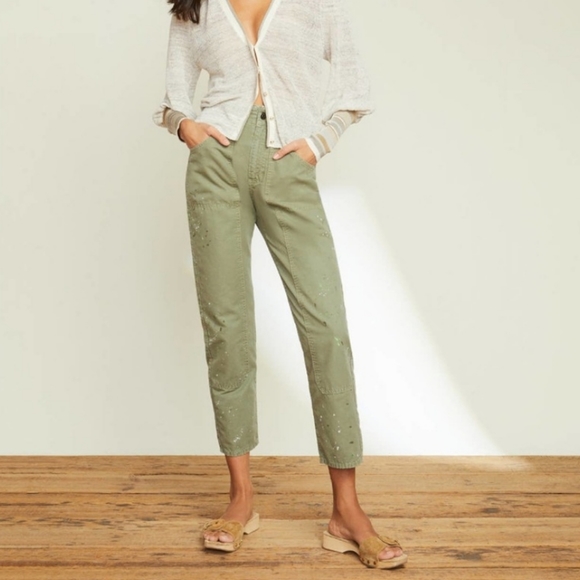 NWT Veronica Beard Arya Splattered Twill Straight-Leg Carpenter Jeans Clover… - Picture 2 of 13